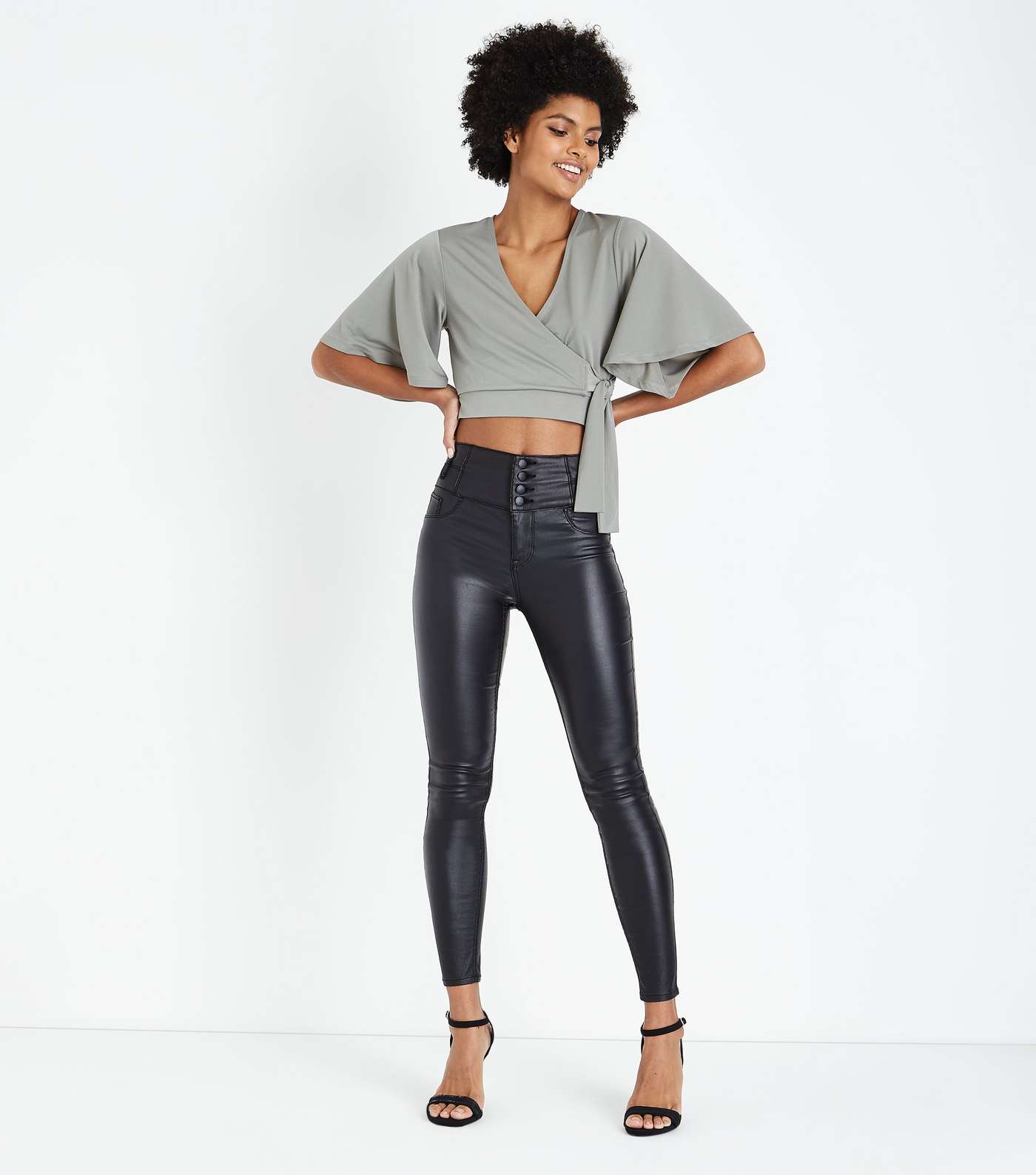 Olive Green Cape Sleeve Crop Top Image 2