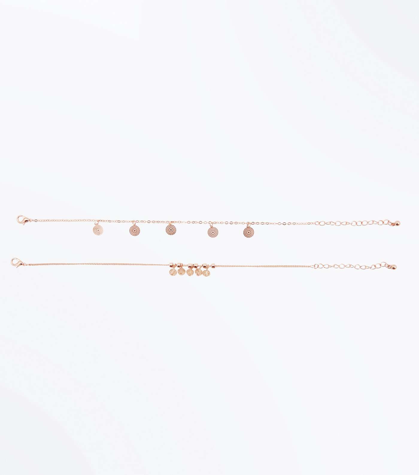 2 Pack Rose Gold Bead and Filigree Chain Anklets