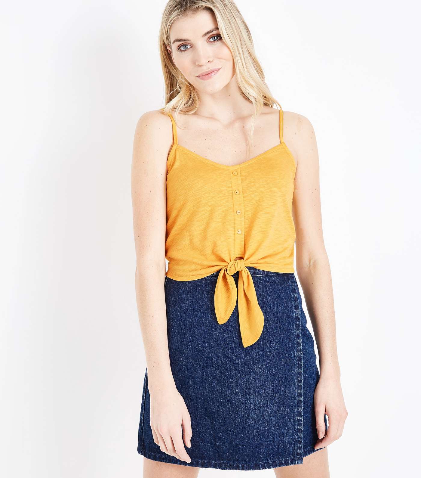 Yellow Button Tie Front Cami Top