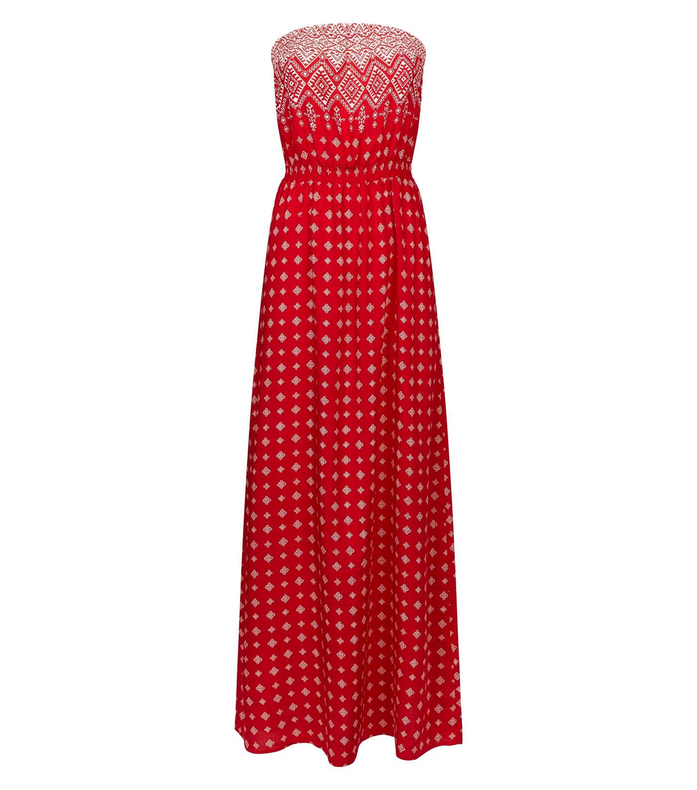 Red Tile Border Print Bandeau Maxi Dress Image 4