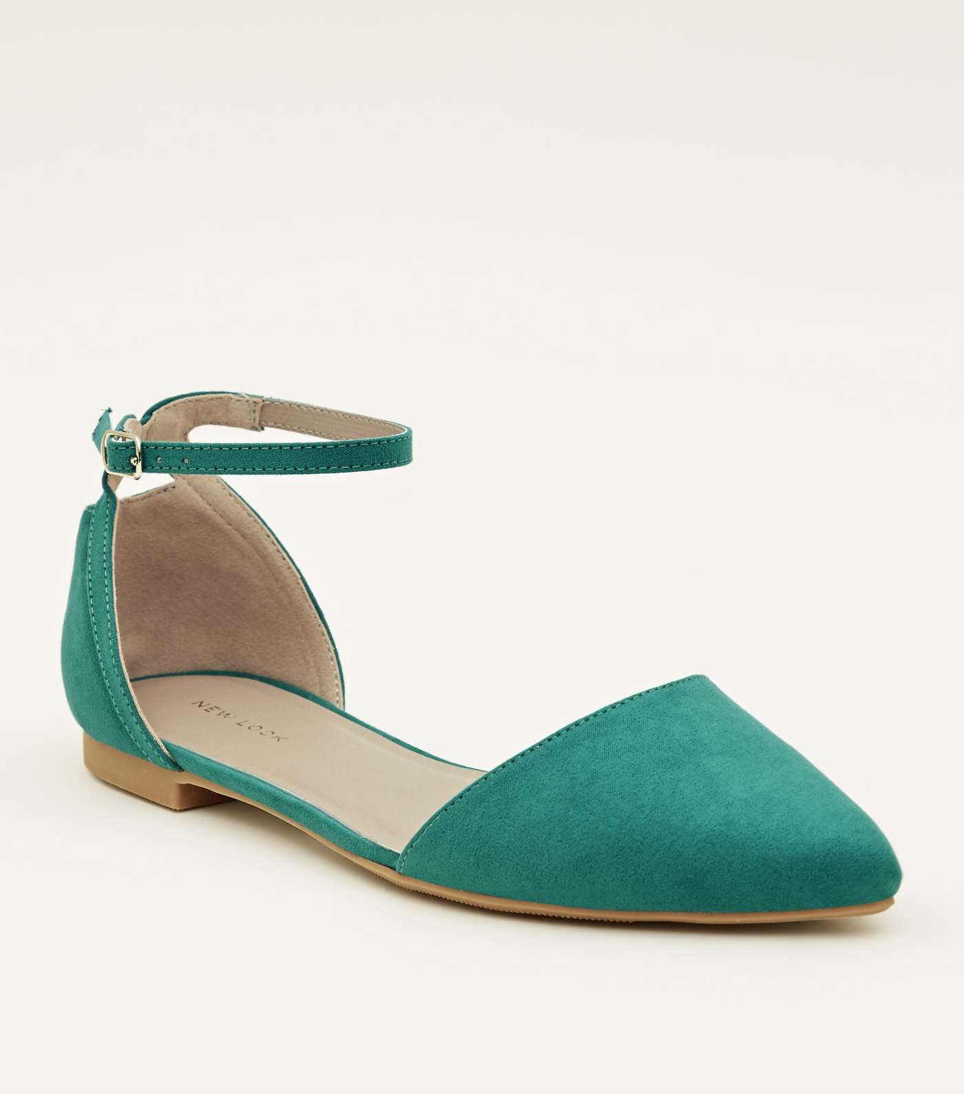 Green Suedette Cut Out Back Pointed Flats