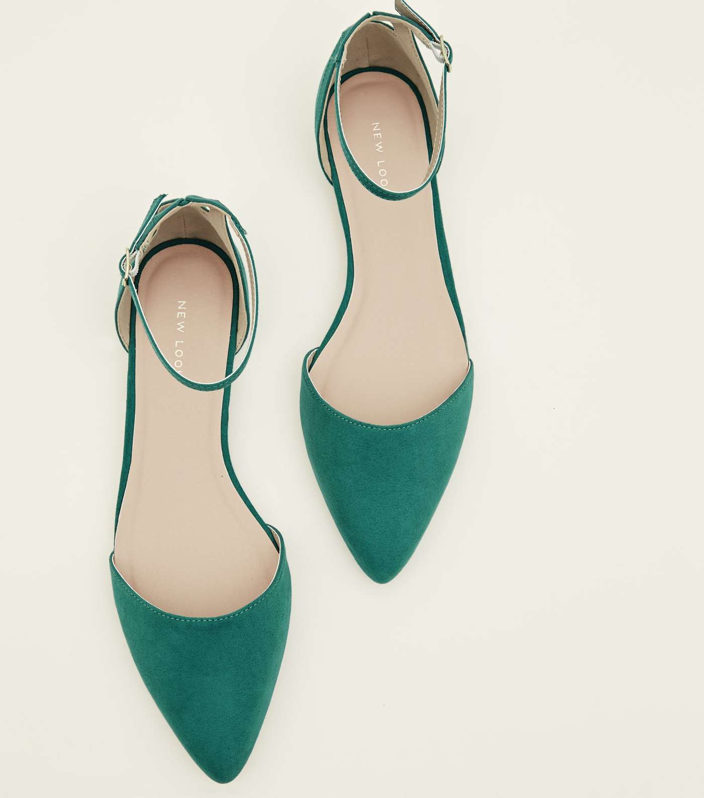 Green Suedette Cut Out Back Pointed Flats Image 3