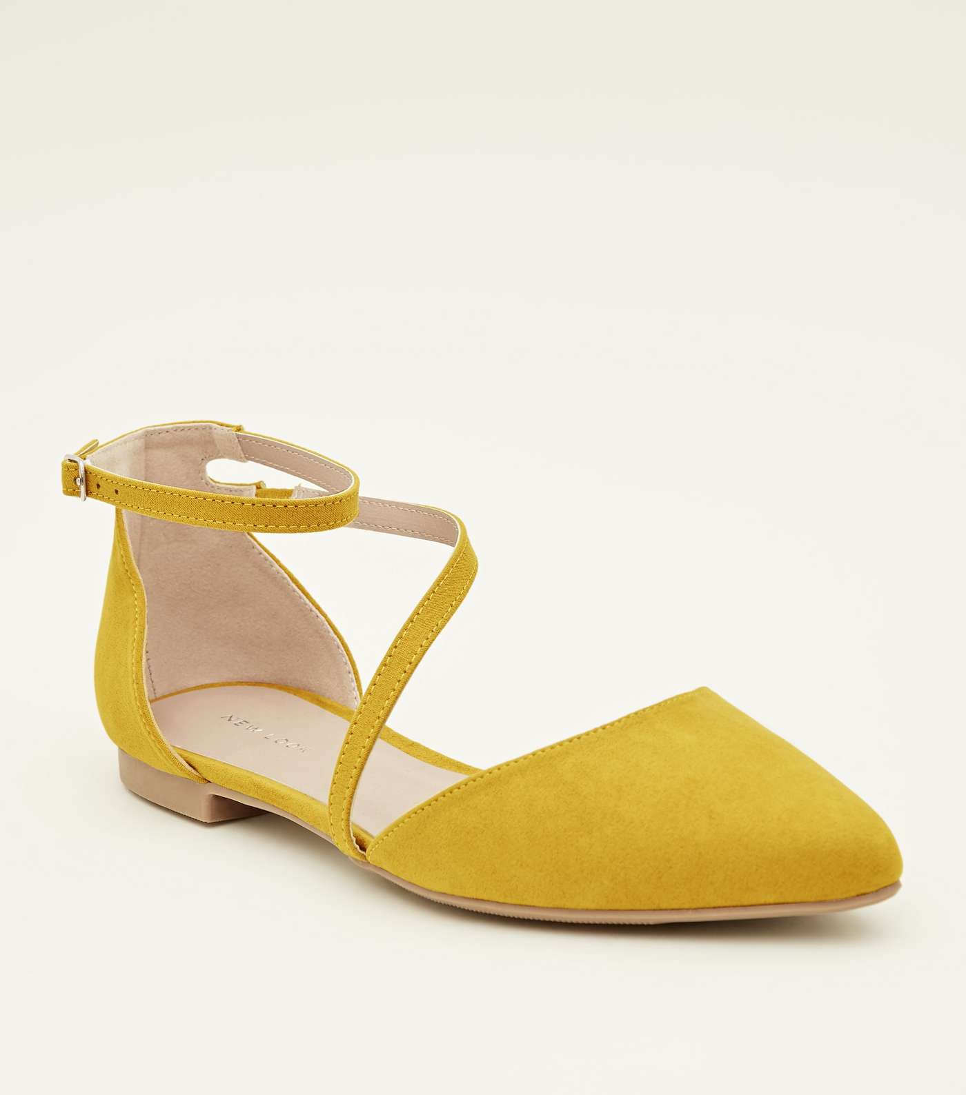 Yellow Suedette Asymmetric Strap Pointed Pumps