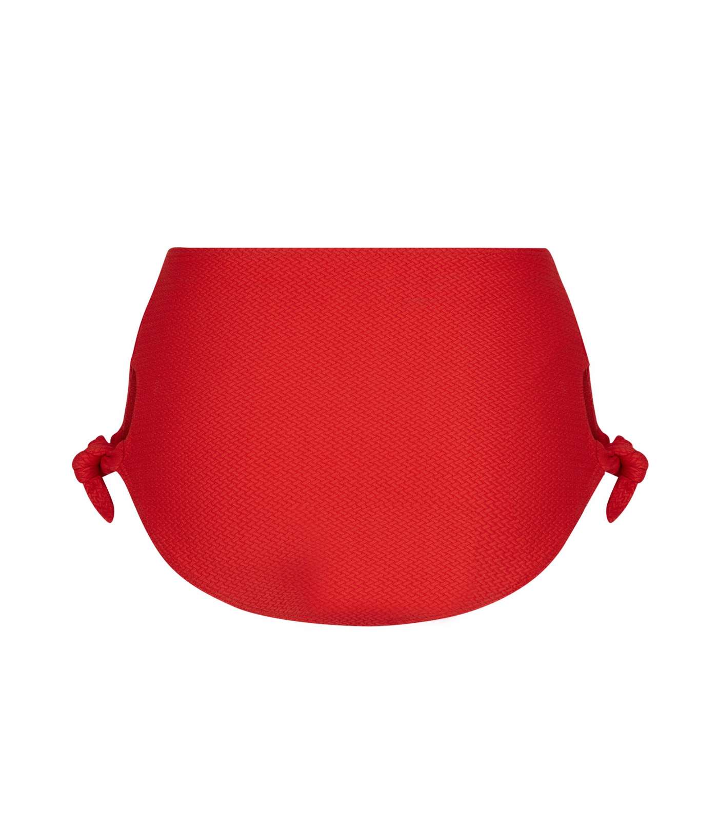 Red Textured Tie Side High Waist Bikini Bottoms  Image 5