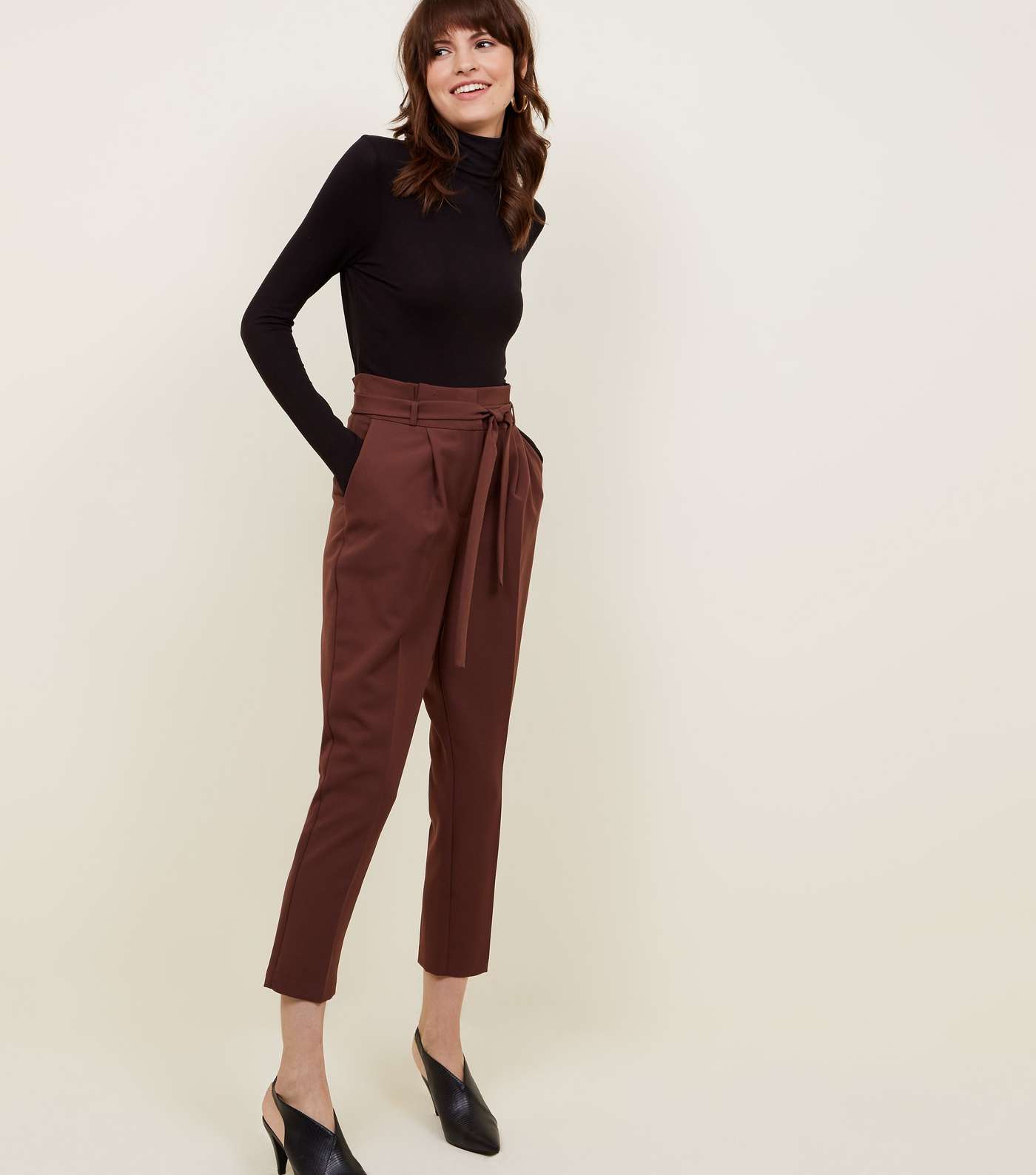 Rust Paperbag Waist Tapered Trousers