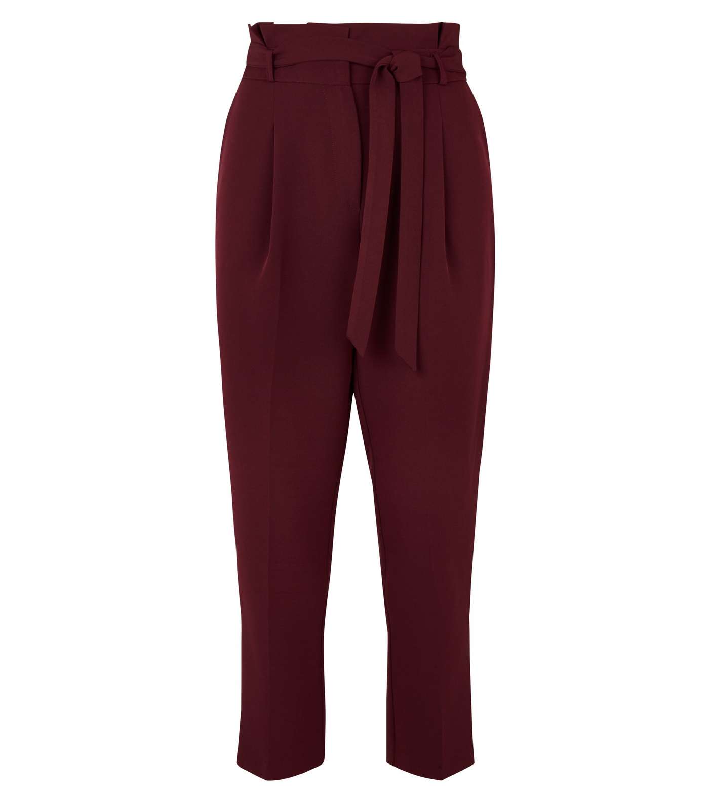 Burgundy Paperbag Waist Tapered Trousers Image 4