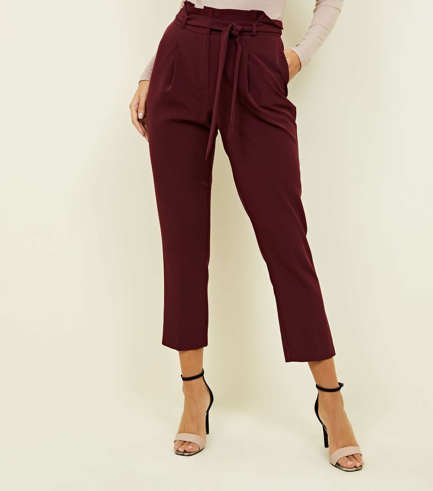 Burgundy Paperbag Waist Tapered Trousers Image 2