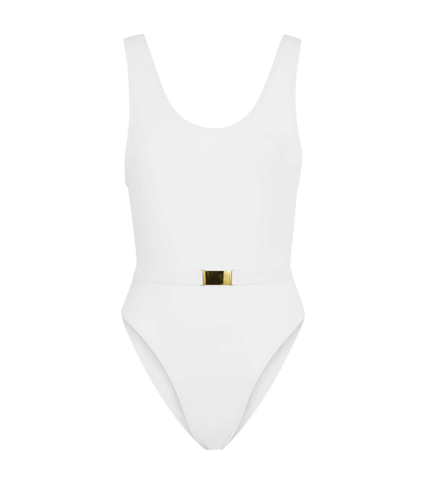 White Belted Hardware Swimsuit  Image 3