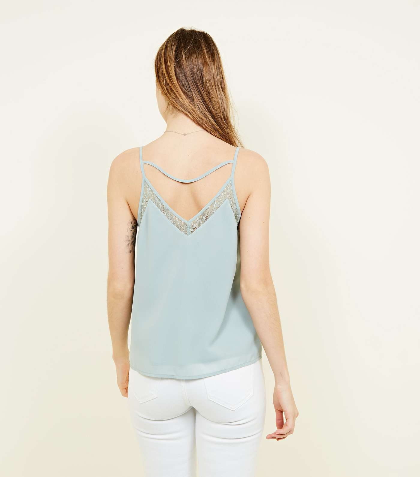Mint Green V-Neck Lace Panel Cami Image 3