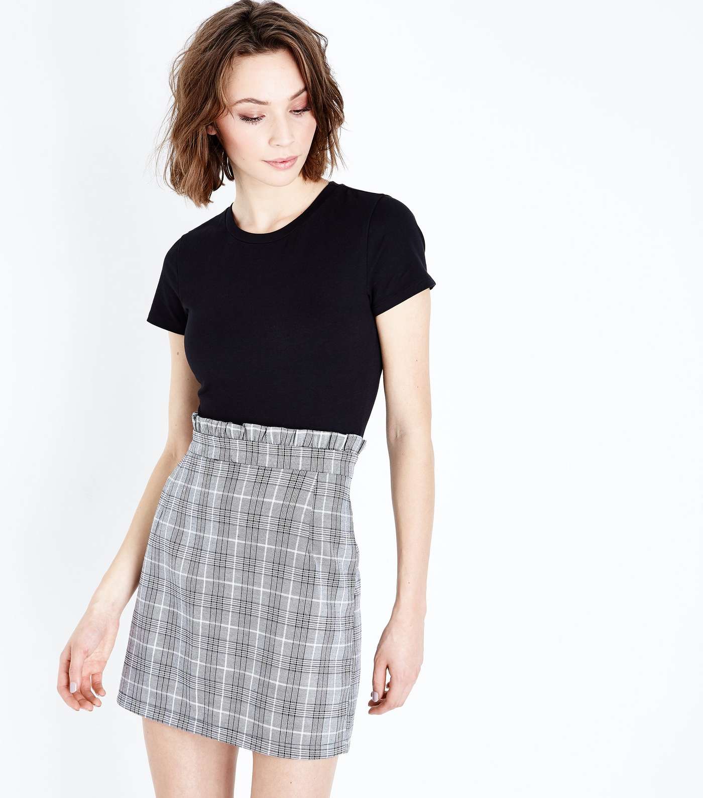 Cameo Rose Grey Check Paperbag Waist Mini Skirt