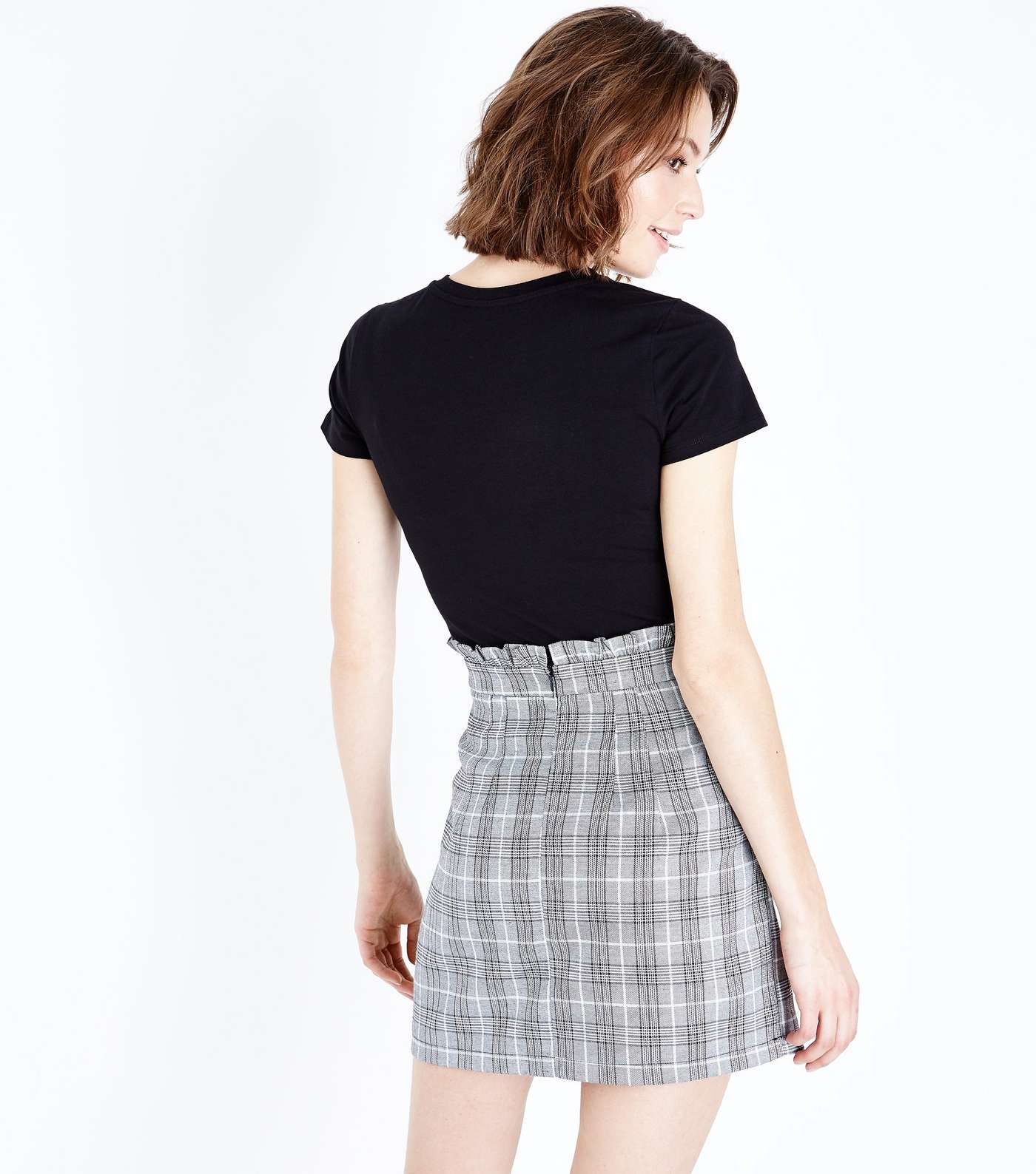 Cameo Rose Grey Check Paperbag Waist Mini Skirt Image 3