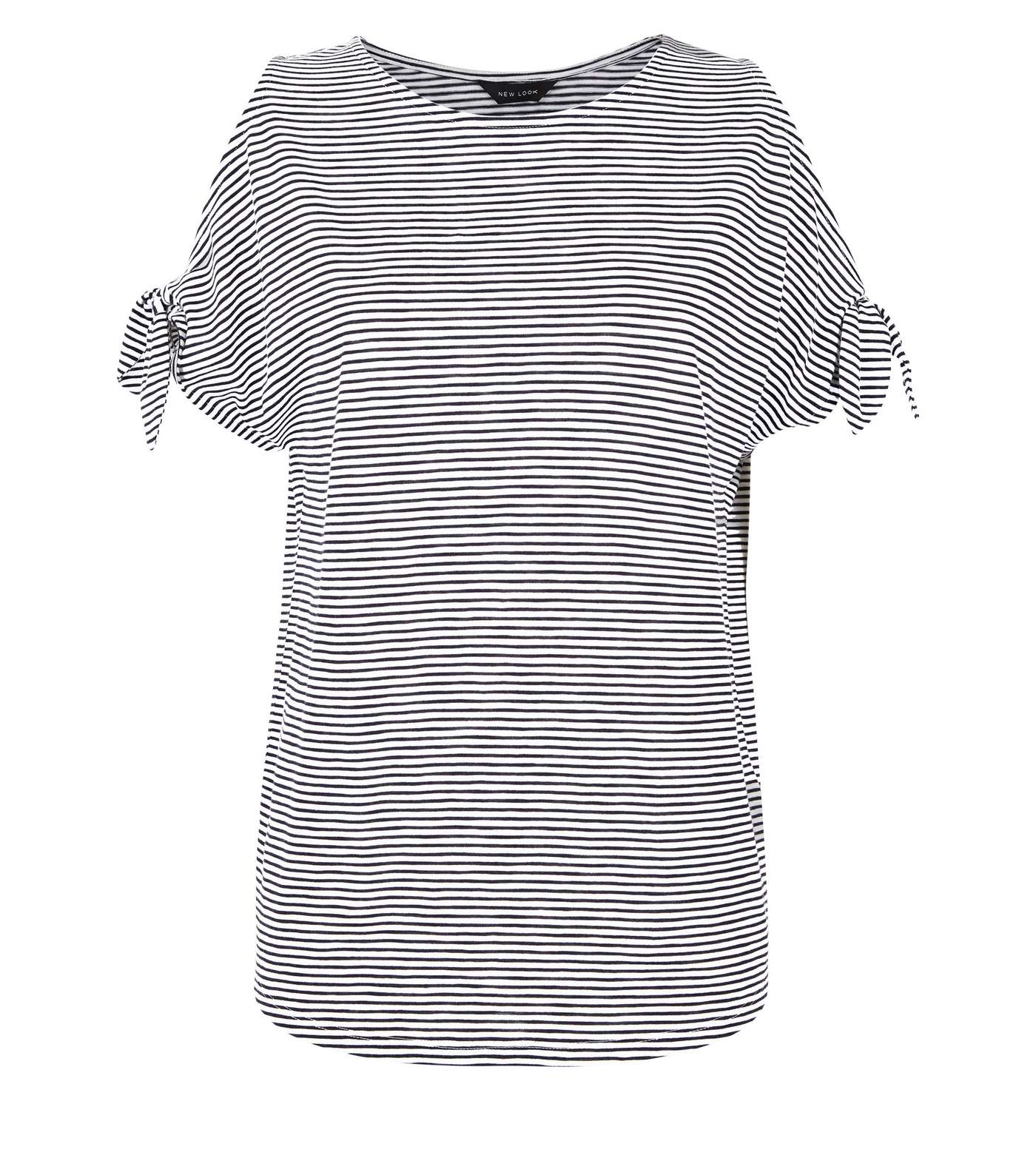 White Stripe Tie Cold Shoulder T-Shirt  Image 4