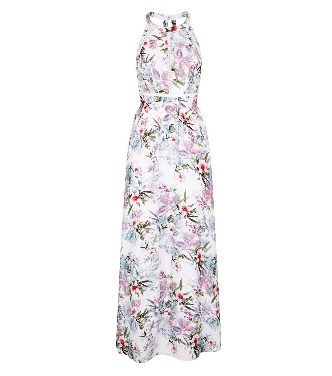 White Tropical Floral Halterneck Maxi Dress  Image 4