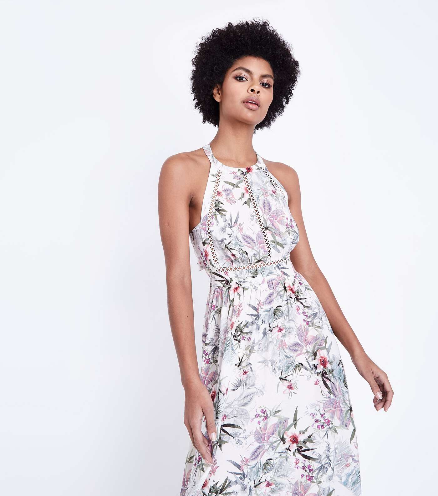 White Tropical Floral Halterneck Maxi Dress  Image 2