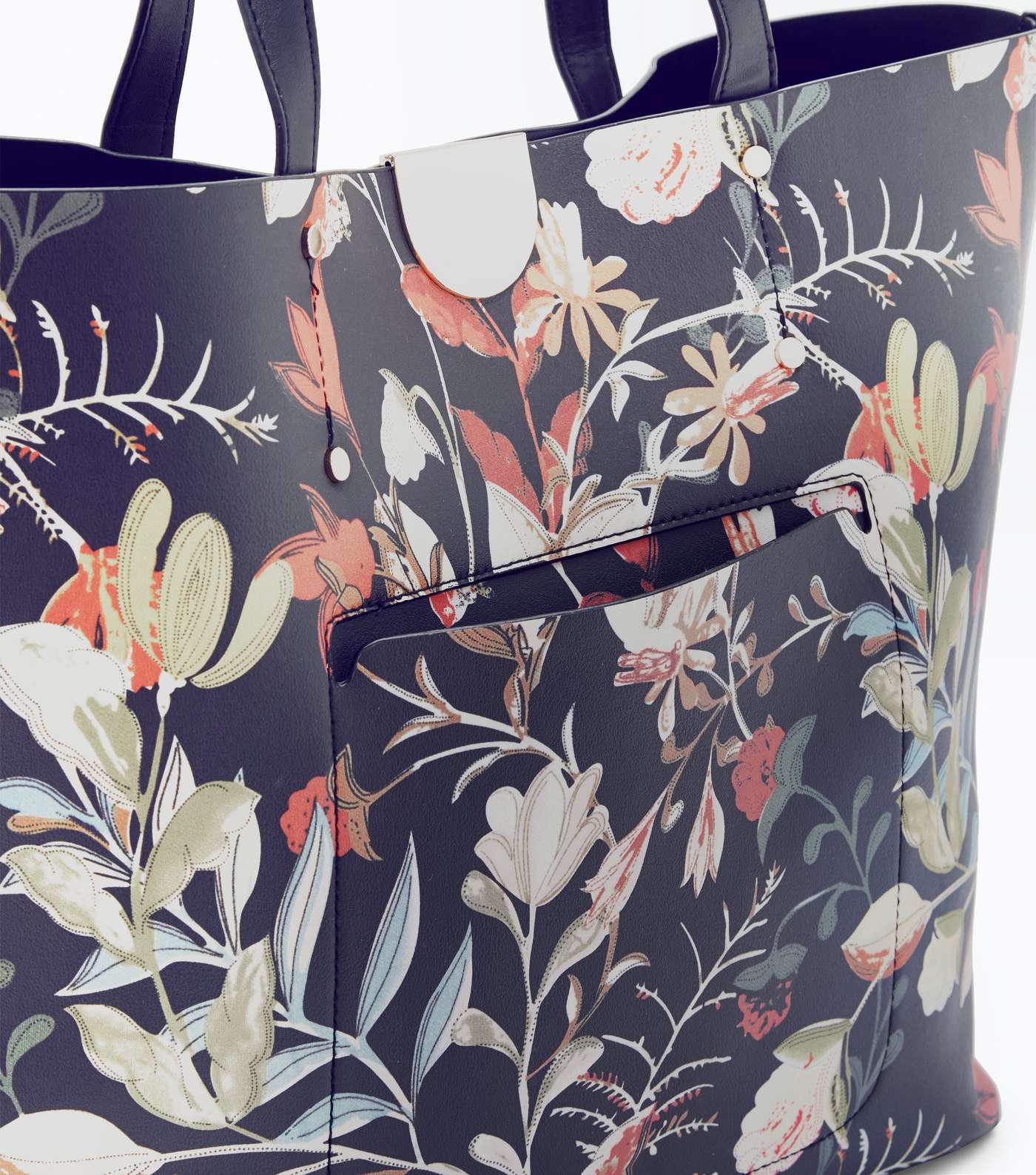 Black Floral Print Shopper Bag Image 3