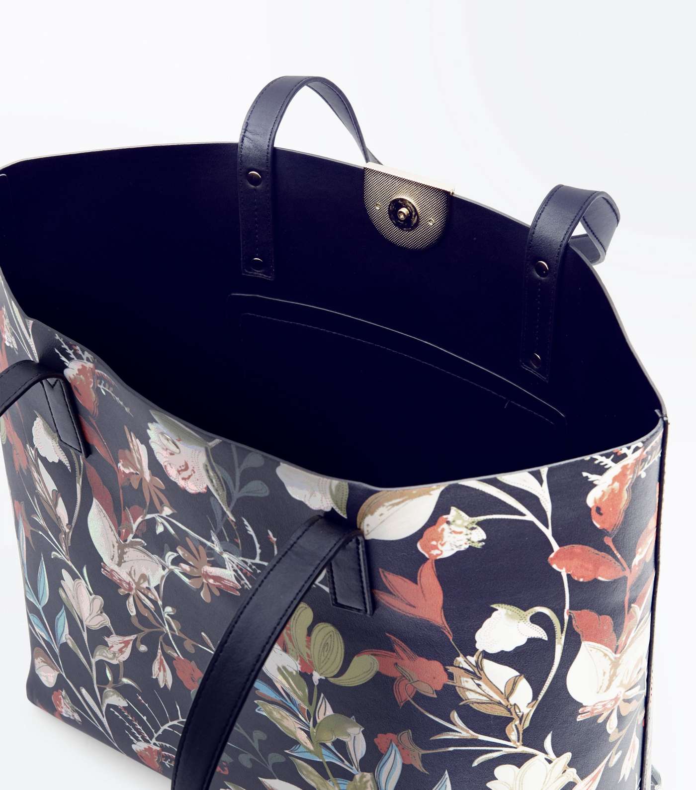 Black Floral Print Shopper Bag Image 5