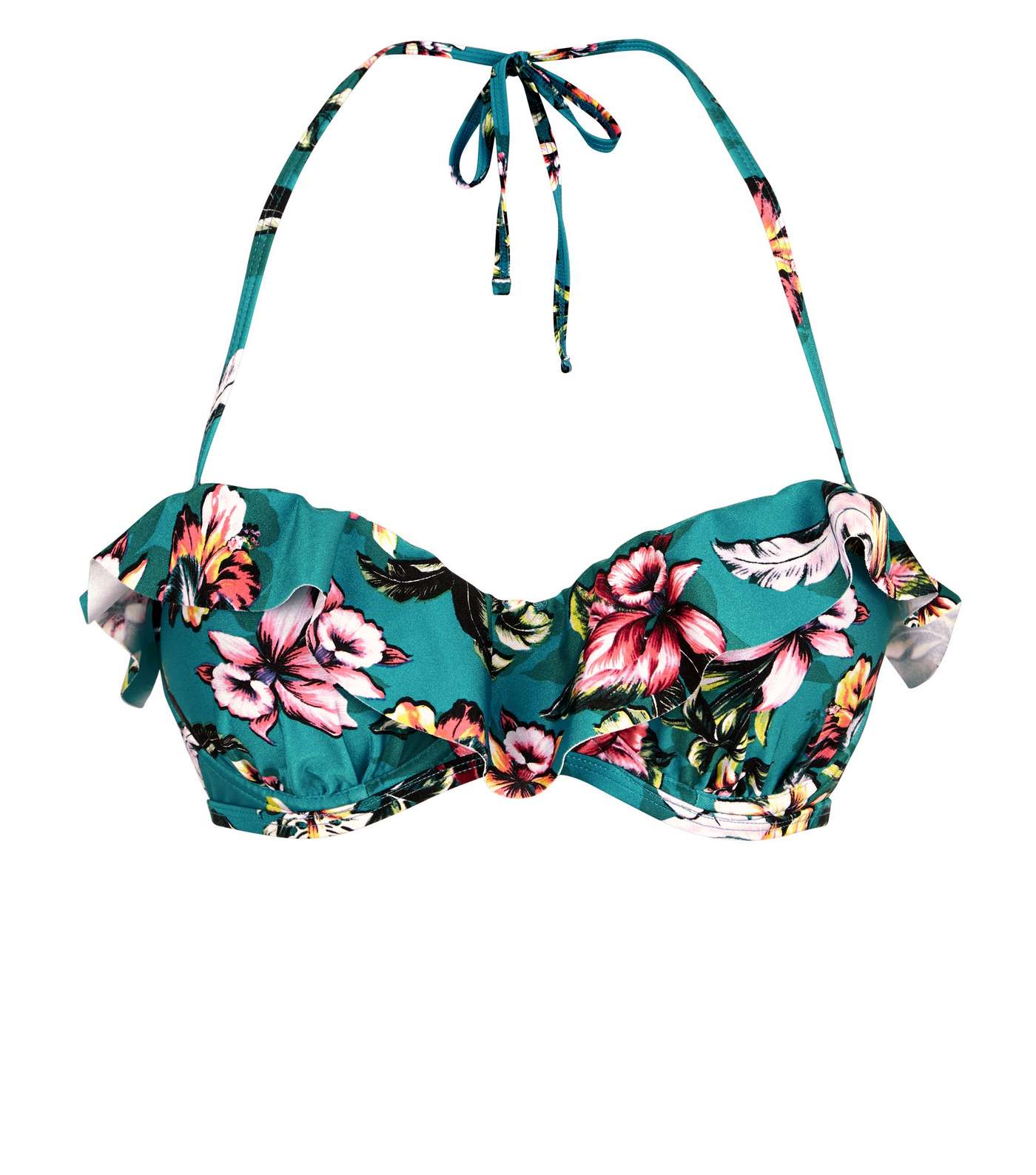Teal Floral Frill Underwired Bikini Top  Image 4