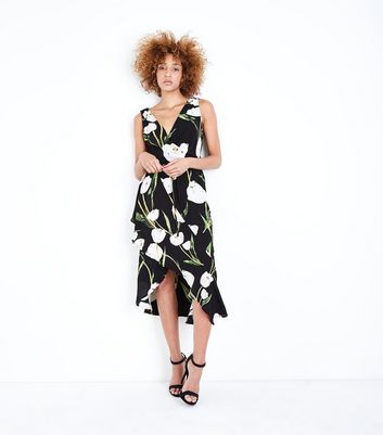 AX Paris Womens Black Mini Skater Dress, Floral Pattern, Cut Out Waist Detail | eBay