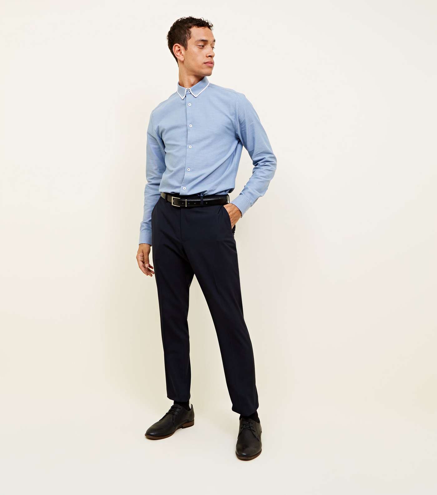 Navy Textured Double Collared Shirt Image 2