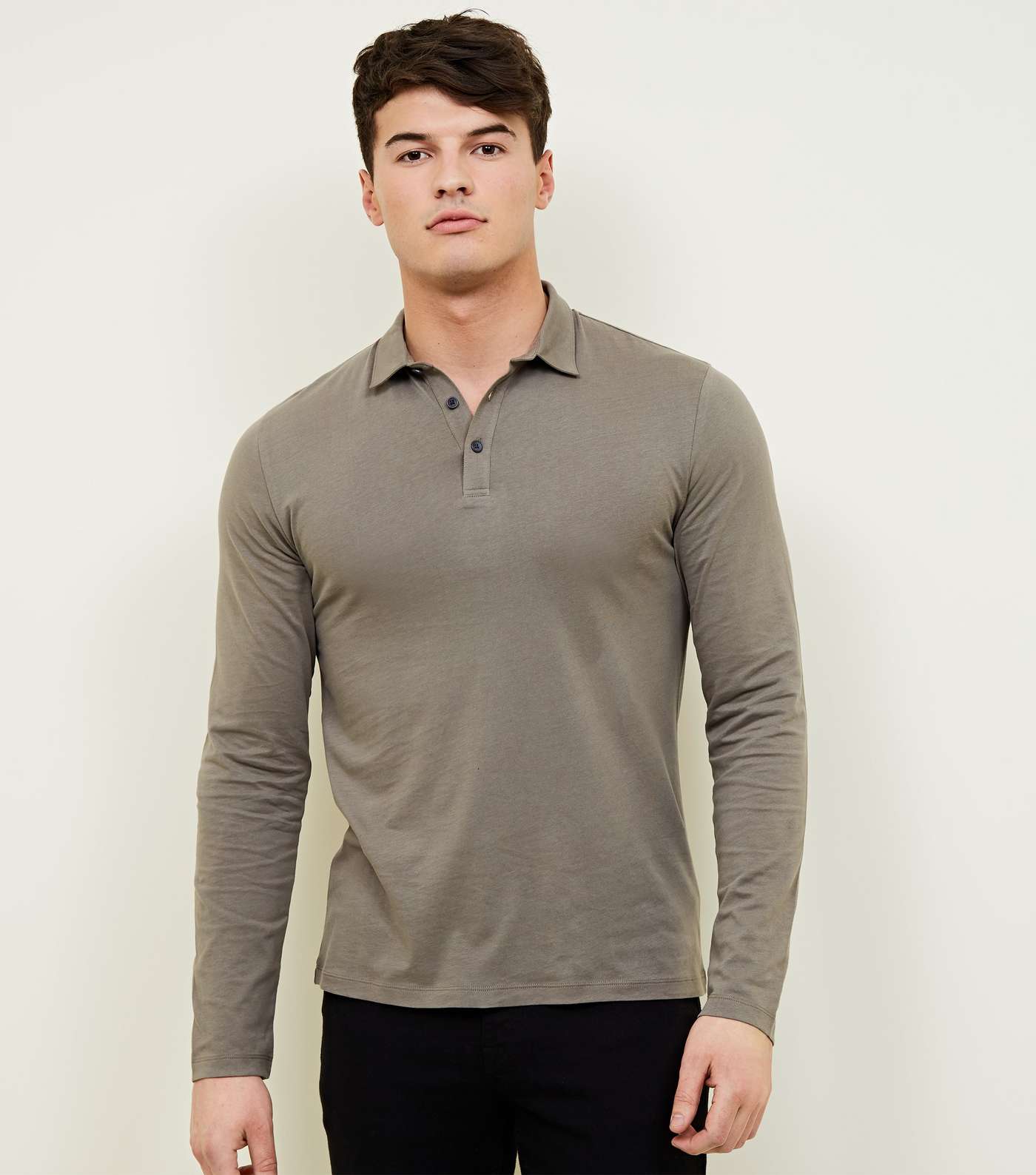 Olive Muscle Fit Long Sleeve Polo Shirt
