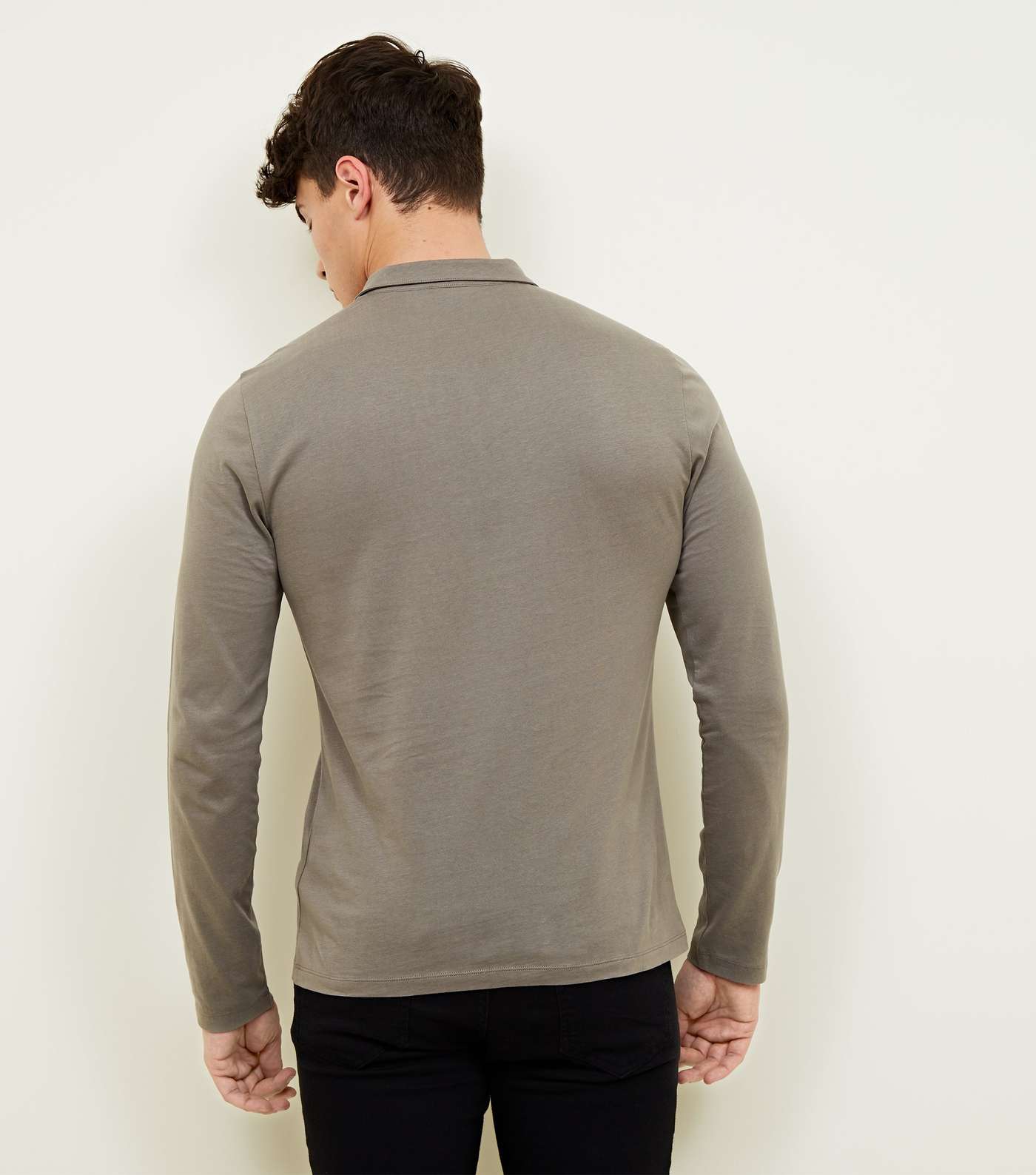 Olive Muscle Fit Long Sleeve Polo Shirt Image 3