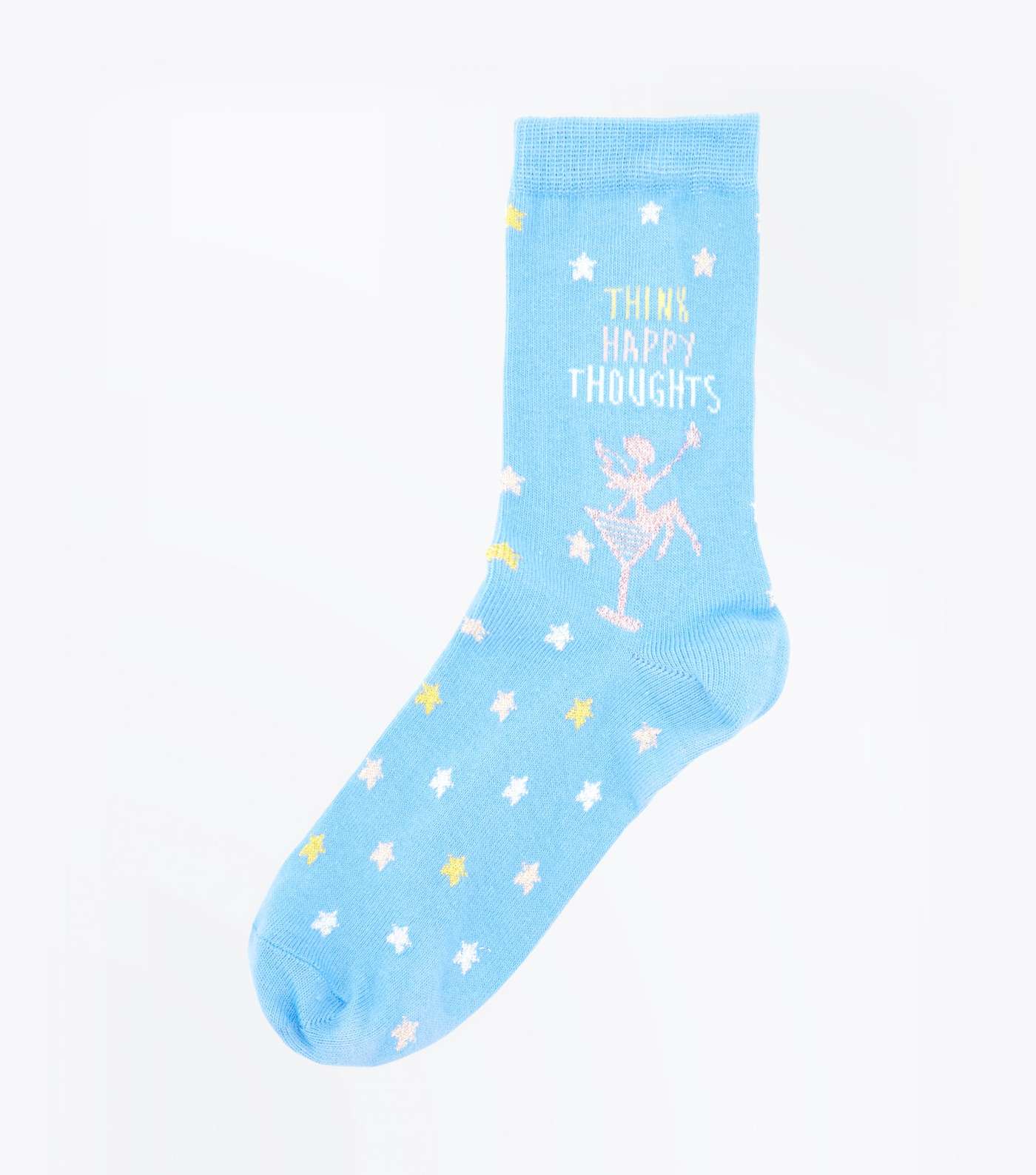 Pale Blue Happy Thoughts Slogan Socks