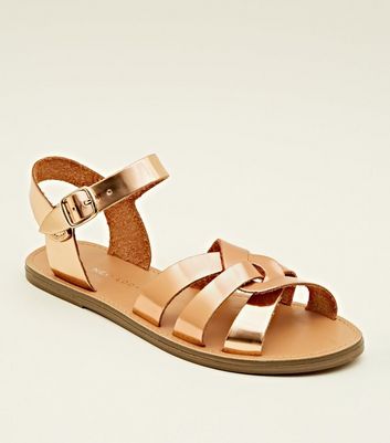 New Look Girls Rose Gold LeatherLook Caged Flat Sandals