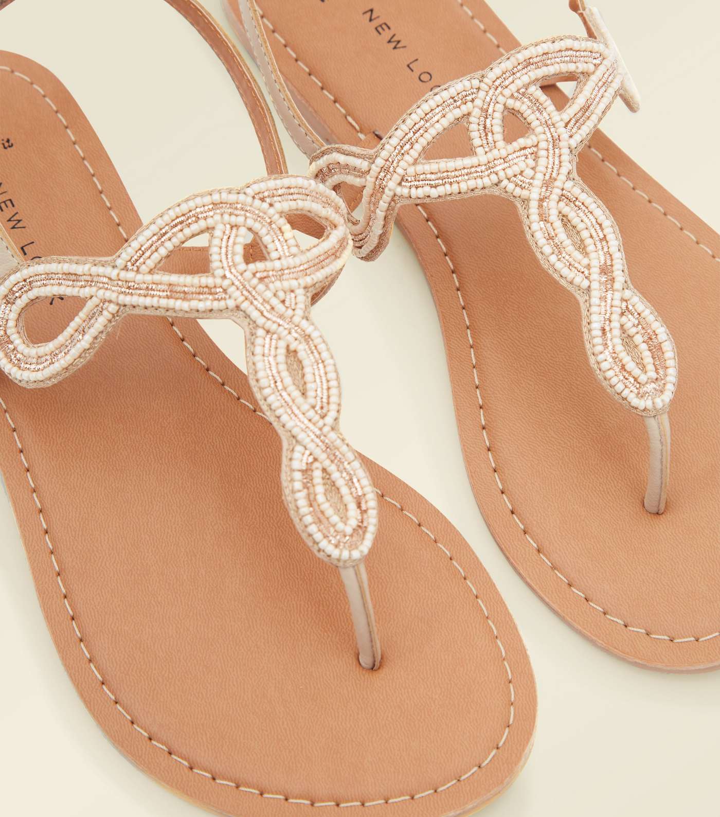 Wide Fit Pink Leather Beaded Sandals Image 3