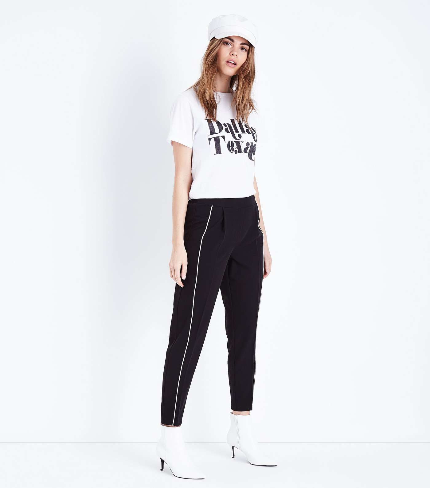 Black Piped Stripe Tapered Trousers
