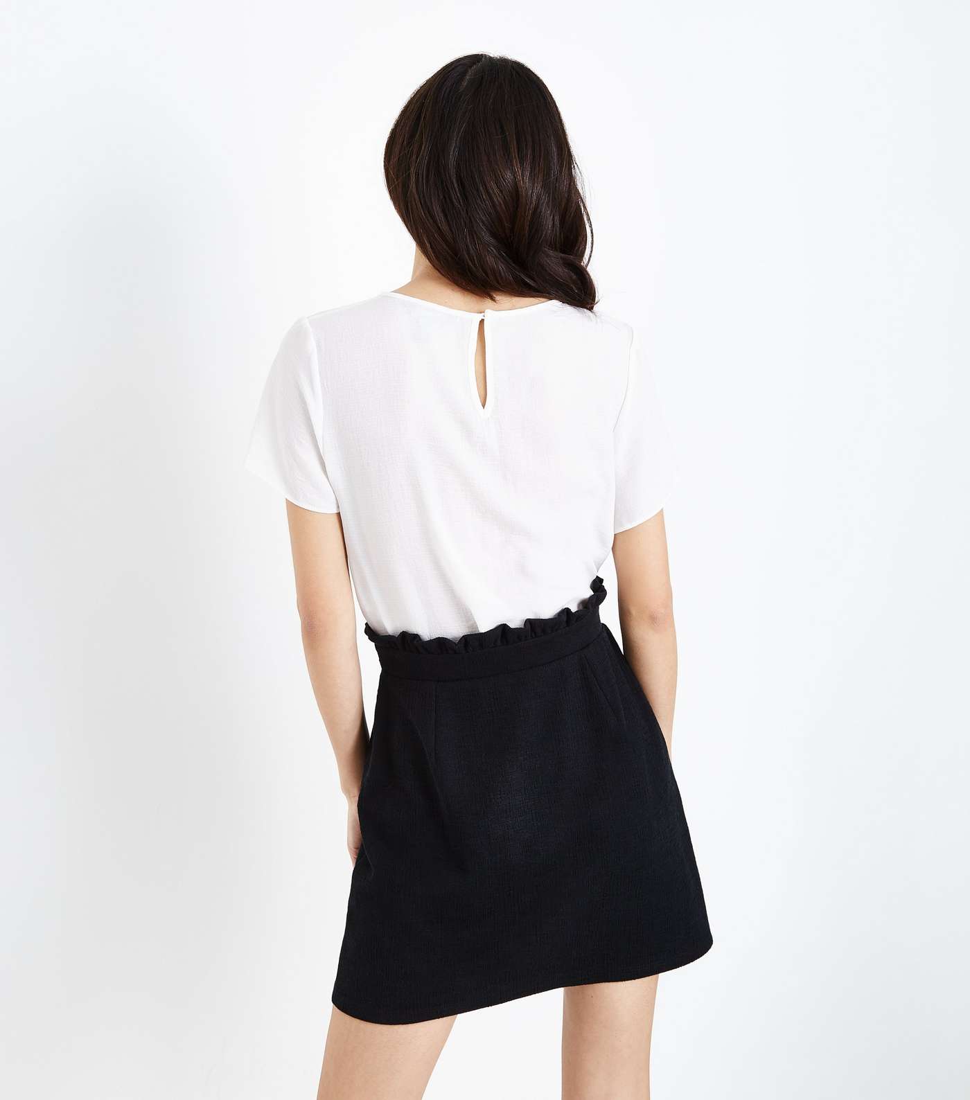 Black Button Front Paperbag Mini Skirt Image 3