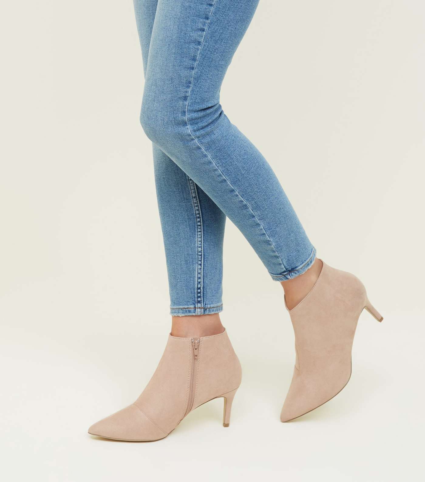 Wide Fit Nude Suedette Stiletto Heel Ankle Boots Image 2