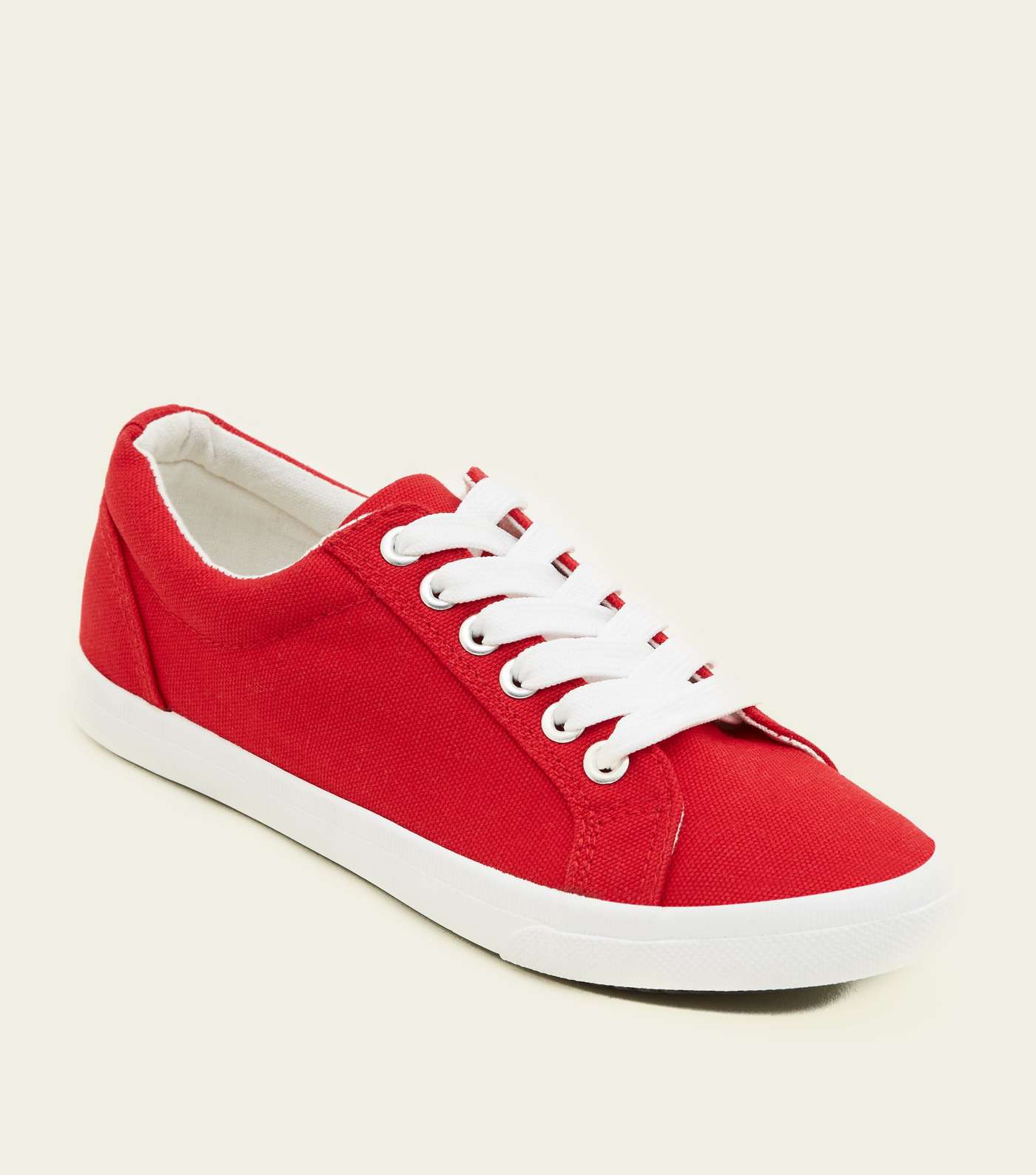 Girls Red Canvas Lace Up Trainers