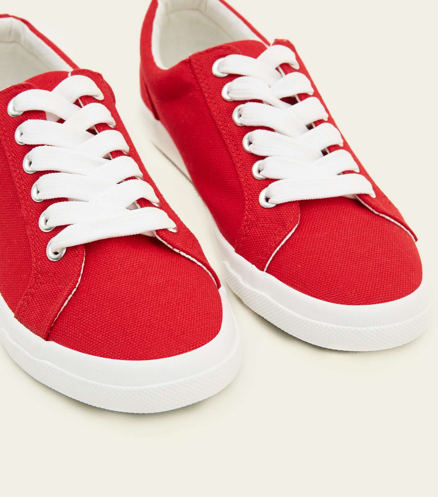 Girls Red Canvas Lace Up Trainers Image 3