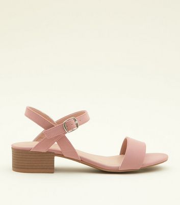 pink low block heel shoes