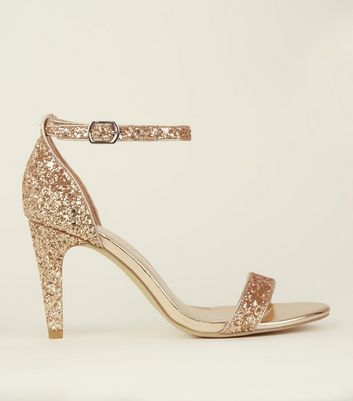 gold glitter ankle strap heels