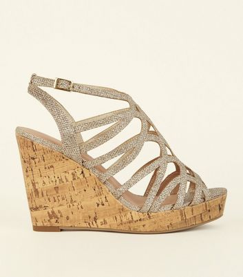 rose gold glitter cork sandals