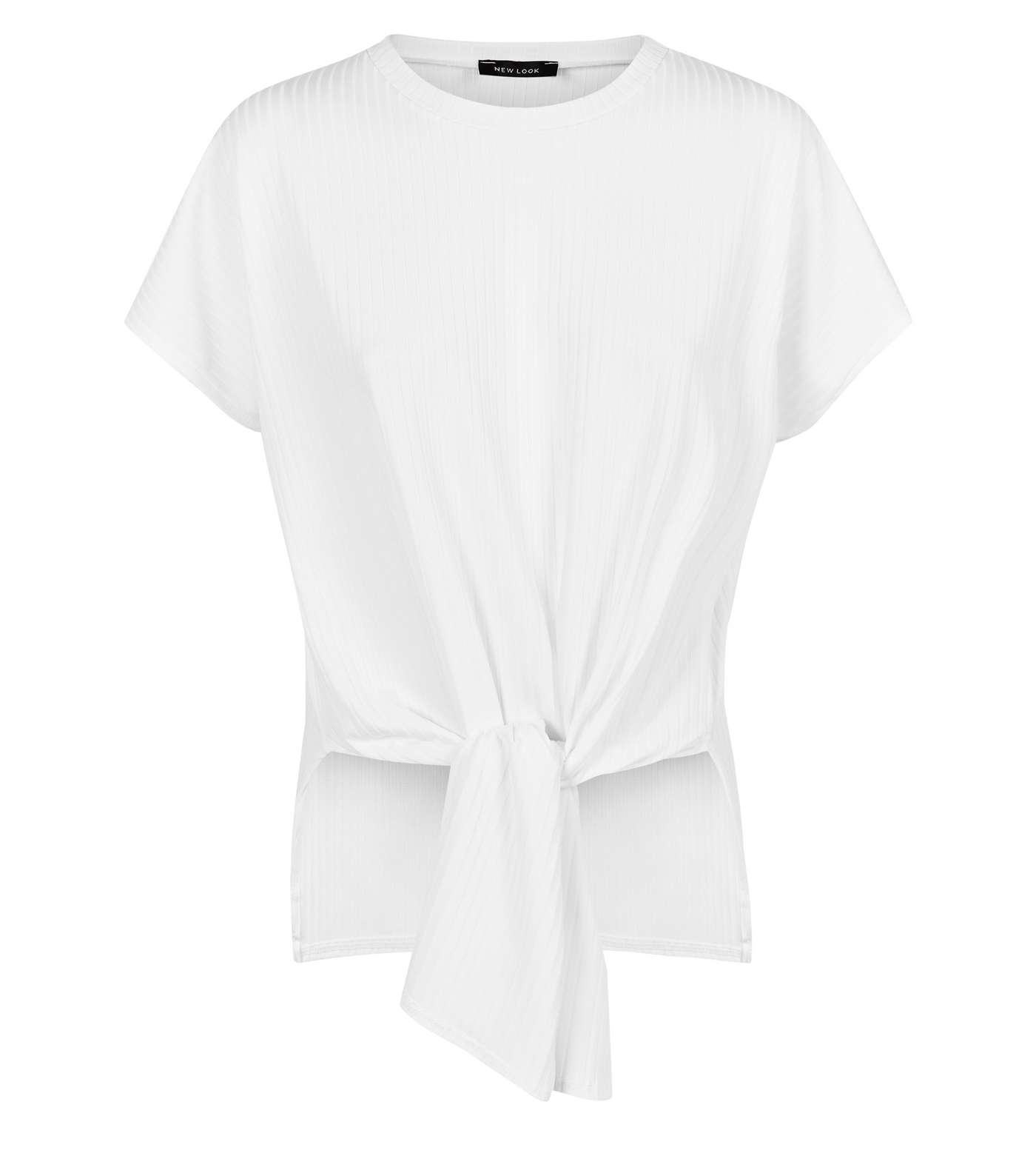 White Ribbed Tie Front T-Shirt Image 4