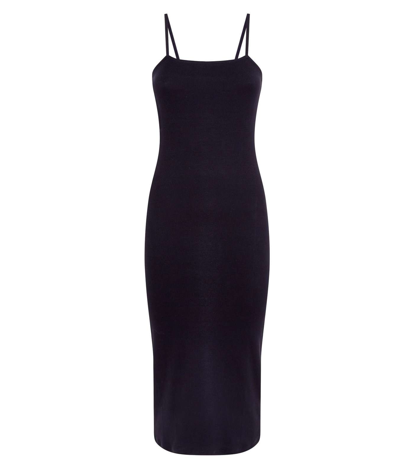 Black Ribbed Strappy Midi Dress Image 4