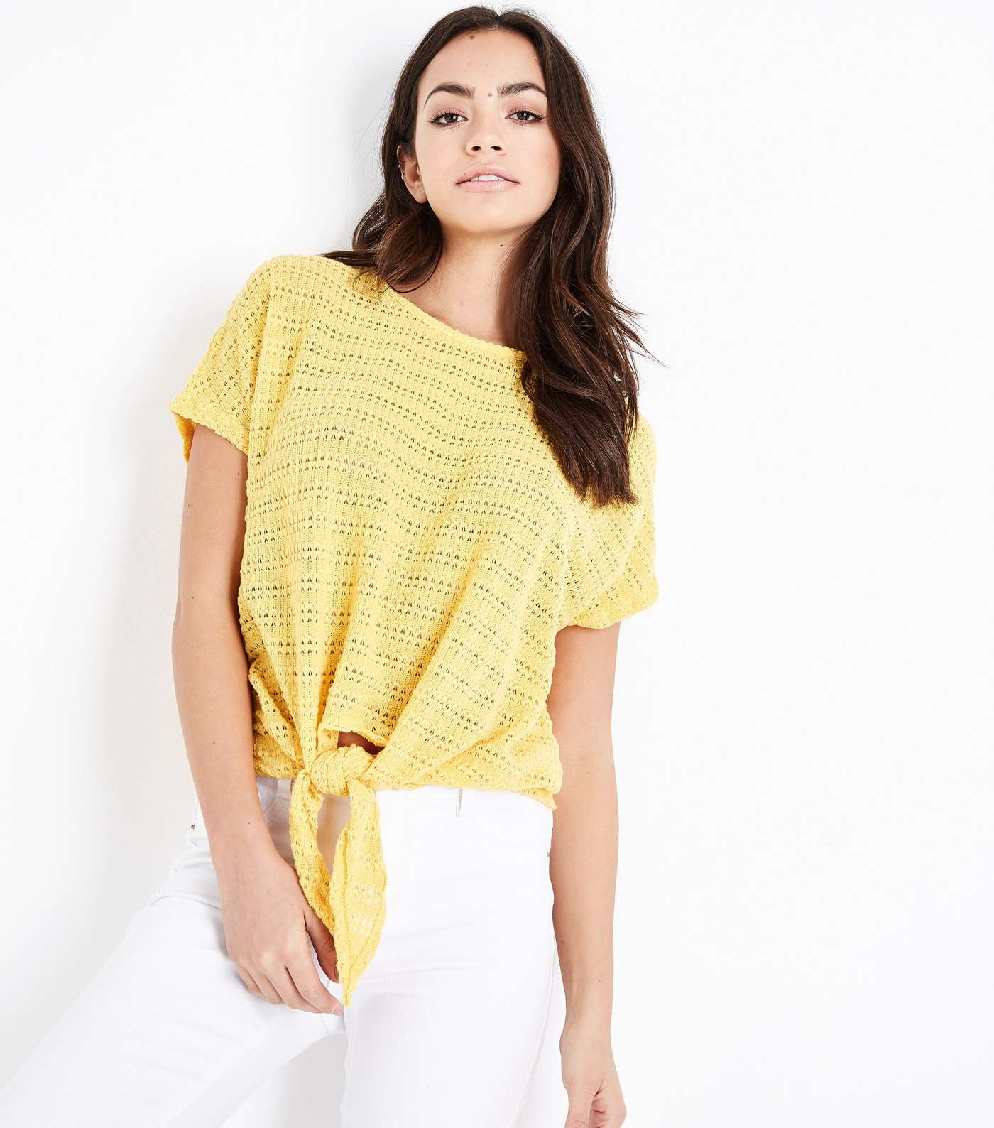 Yellow Drop Stitch Tie Front Top