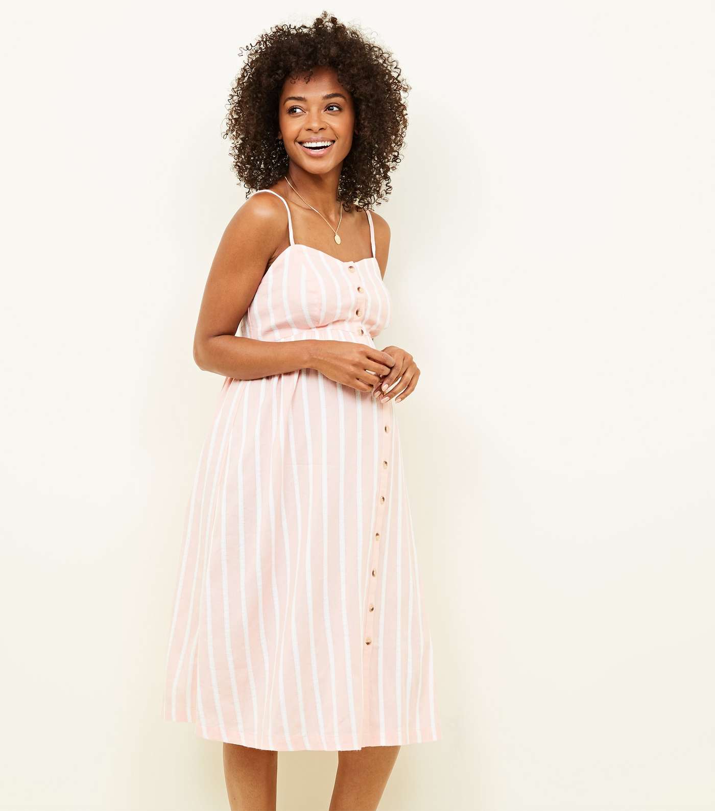 Maternity Pink Stripe Button Front Midi Dress