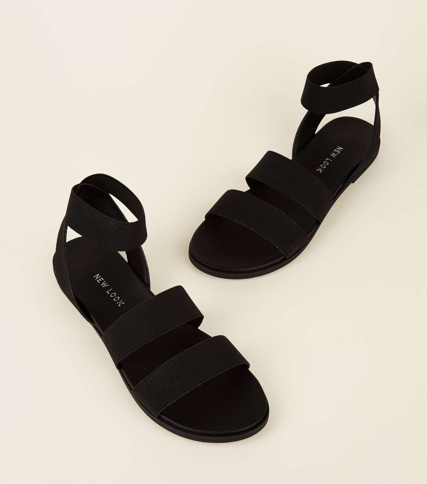 Black Elastic Strap Sandals Image 4