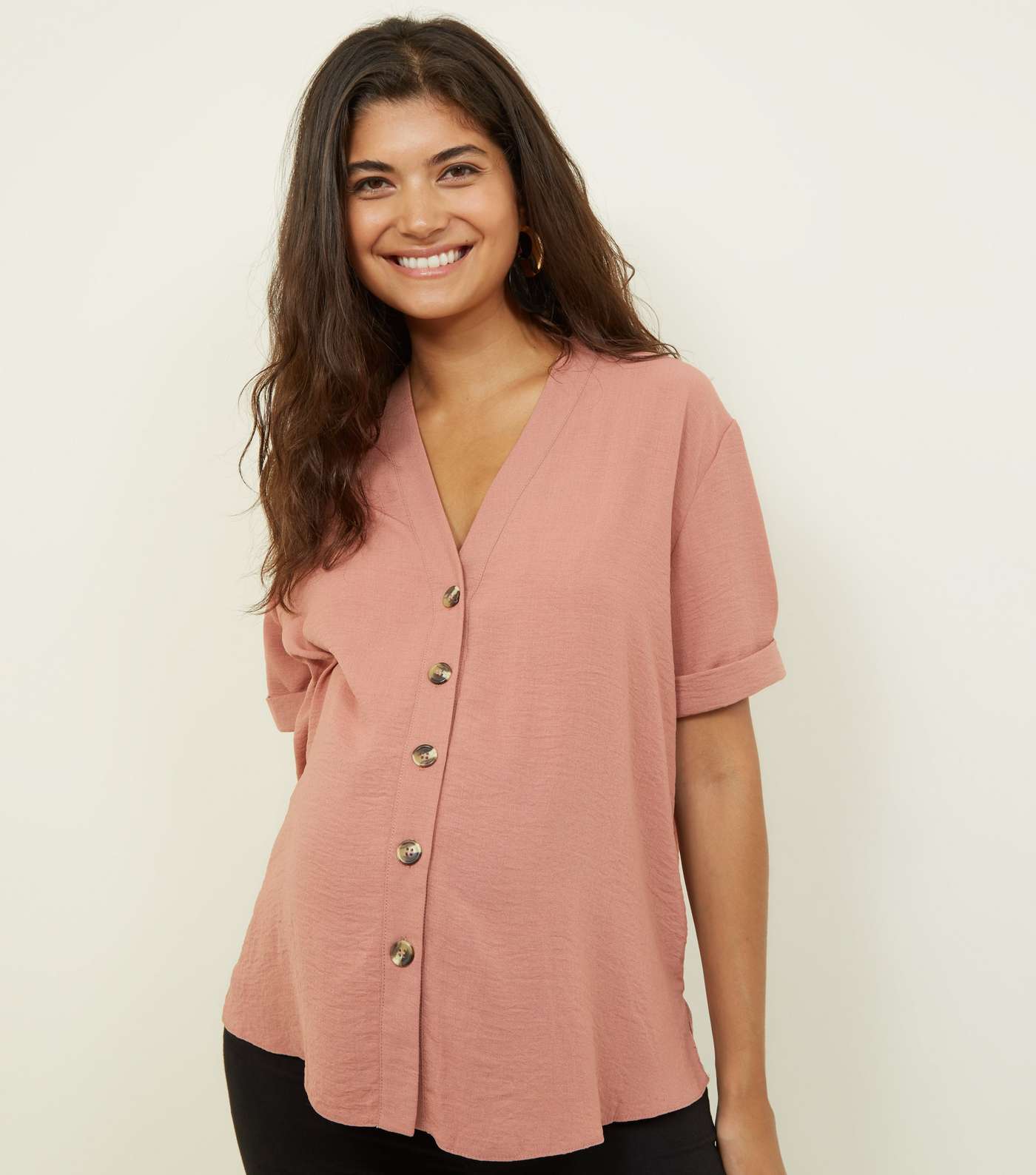 Maternity Mid Pink Button Front Boxy Shirt