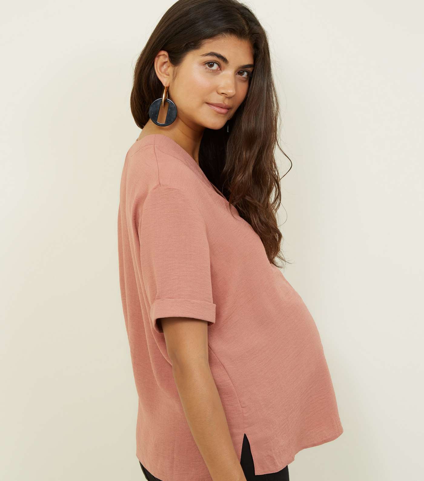 Maternity Mid Pink Button Front Boxy Shirt Image 3