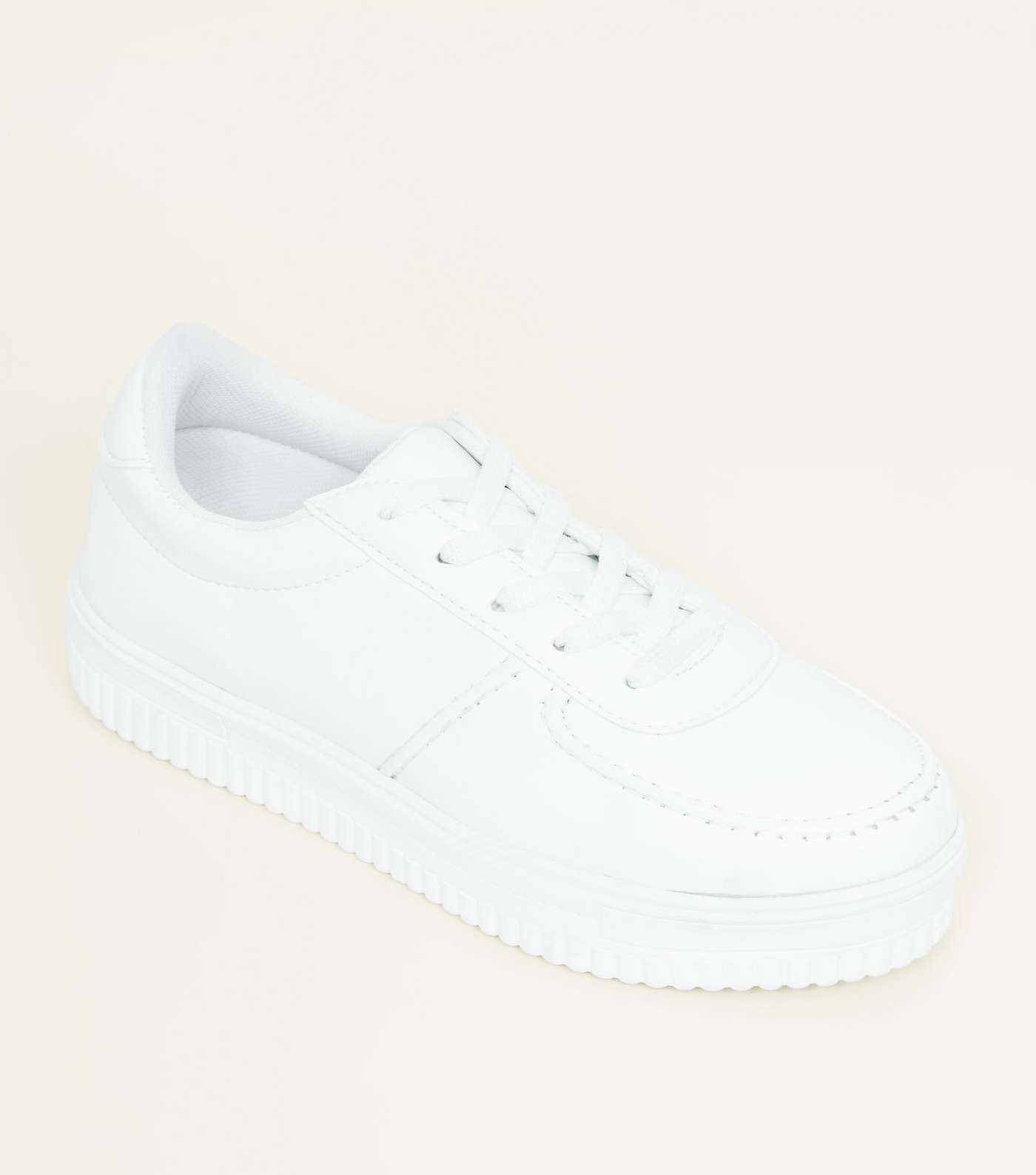 White Leather-Look Chunky Lace Up Trainers