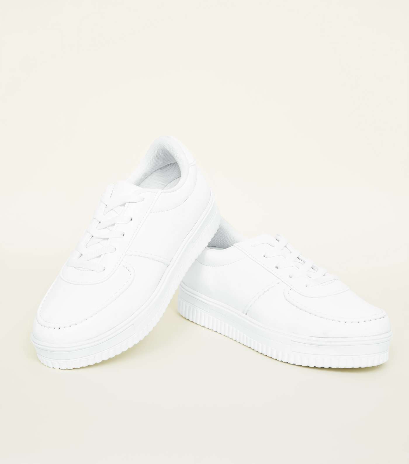 White Leather-Look Chunky Lace Up Trainers Image 3