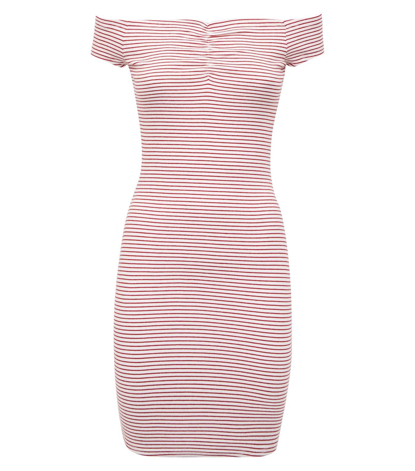 Red Stripe Ruched Bardot Bodycon Dress Image 4