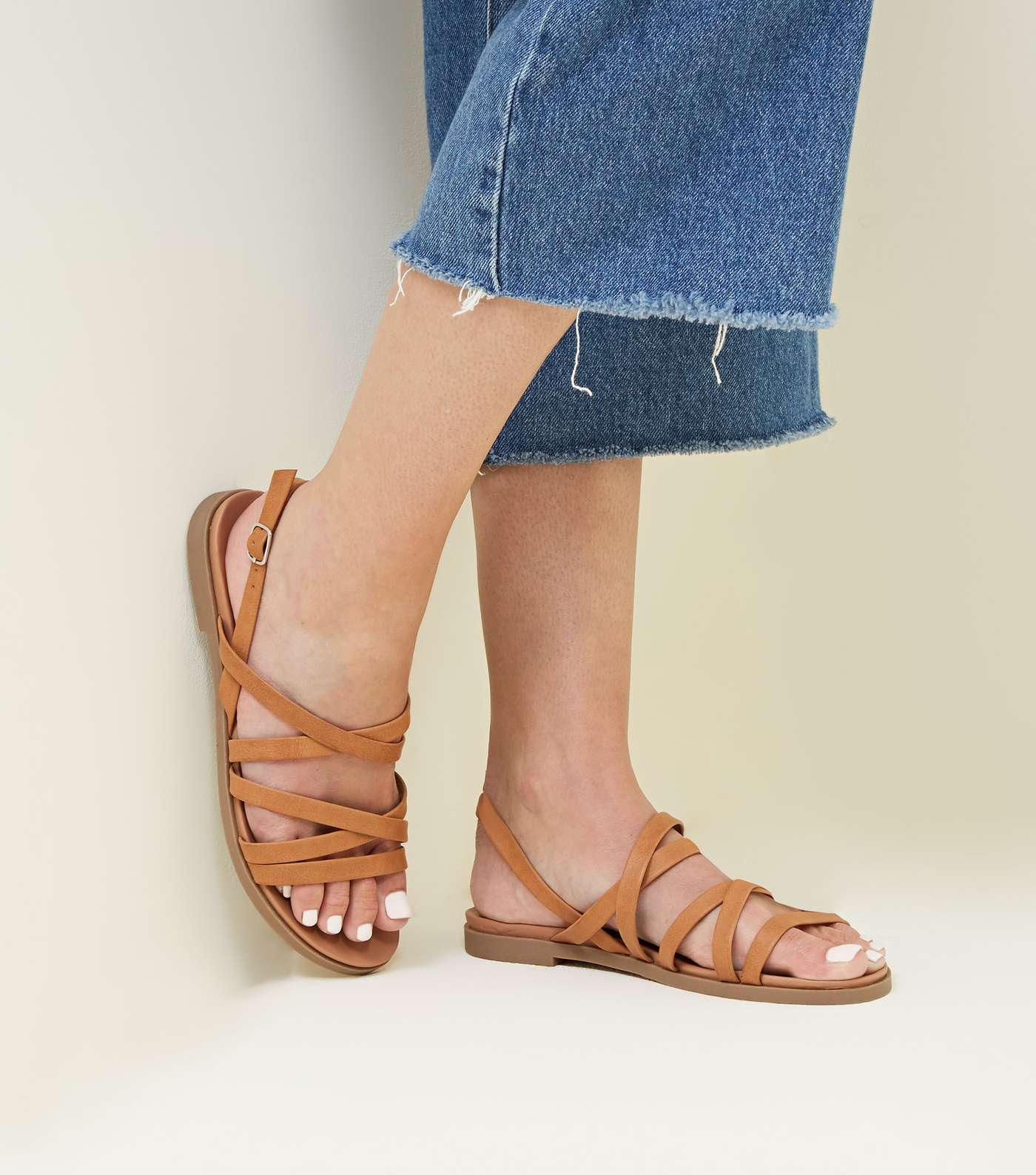 Wide Fit Tan Strappy Footbed Sandals Image 2