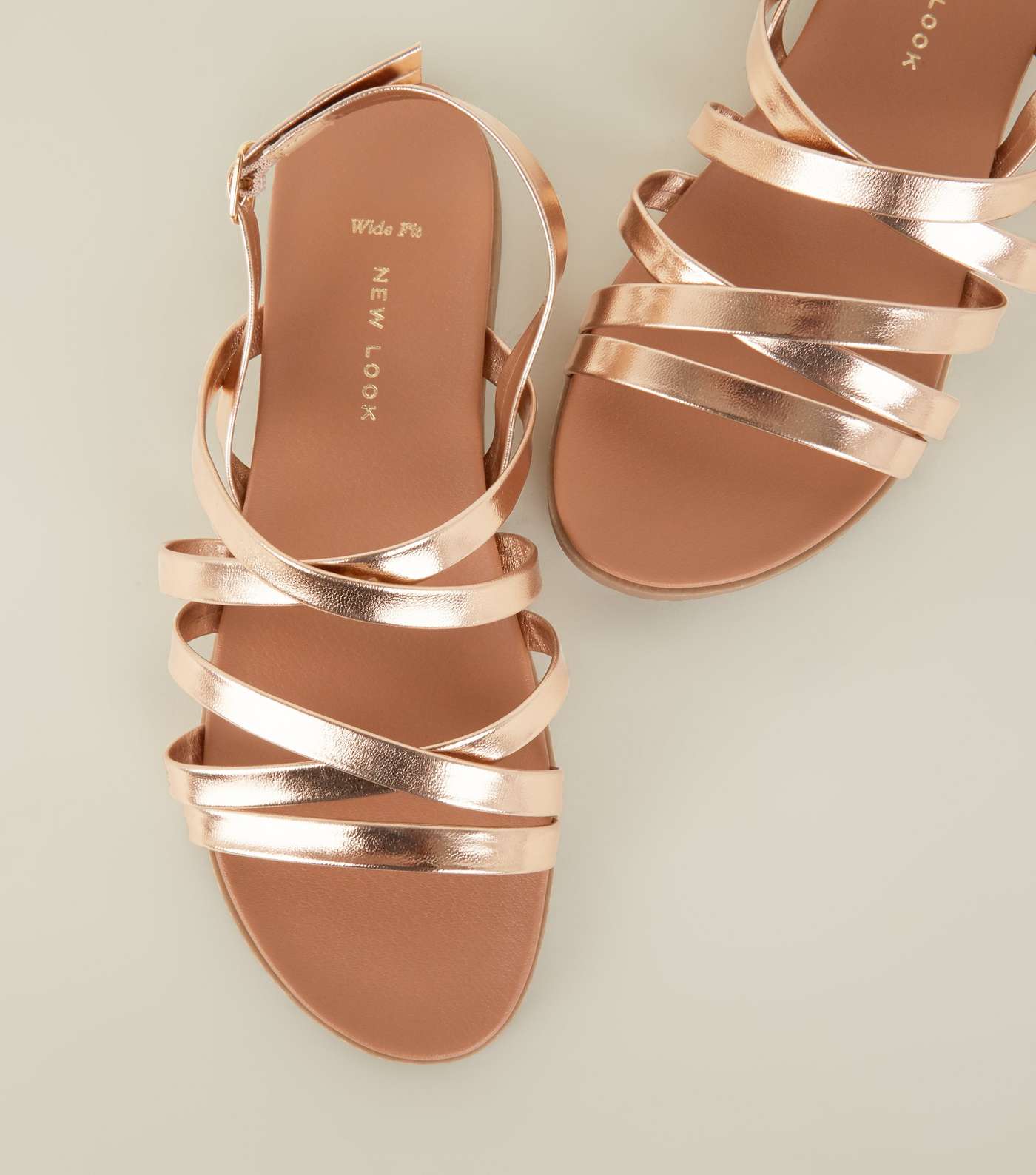 Wide Fit Rose Gold Strappy Footbed Sandals Image 3