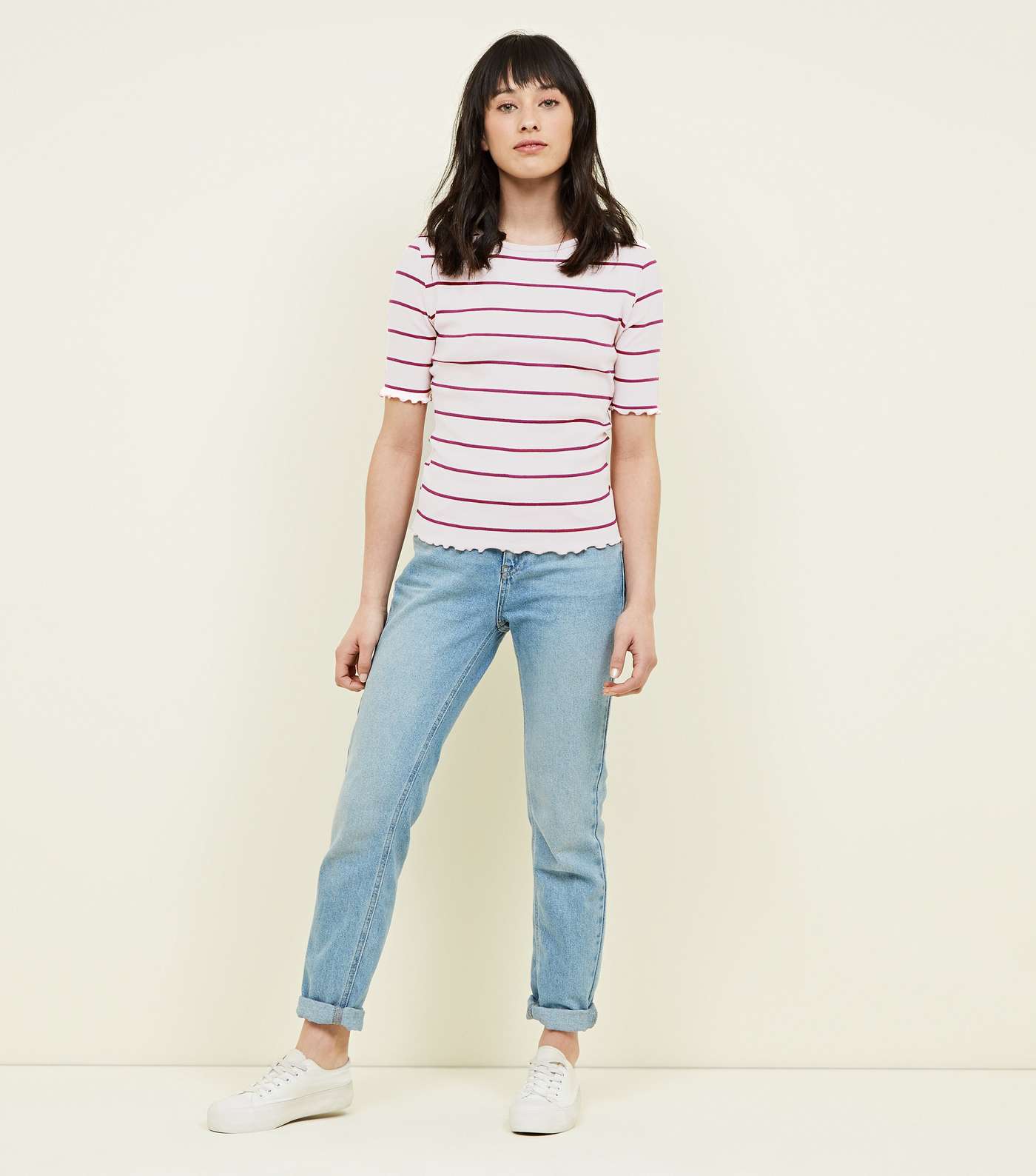 Pink Stripe Frill Edge T-Shirt  Image 2