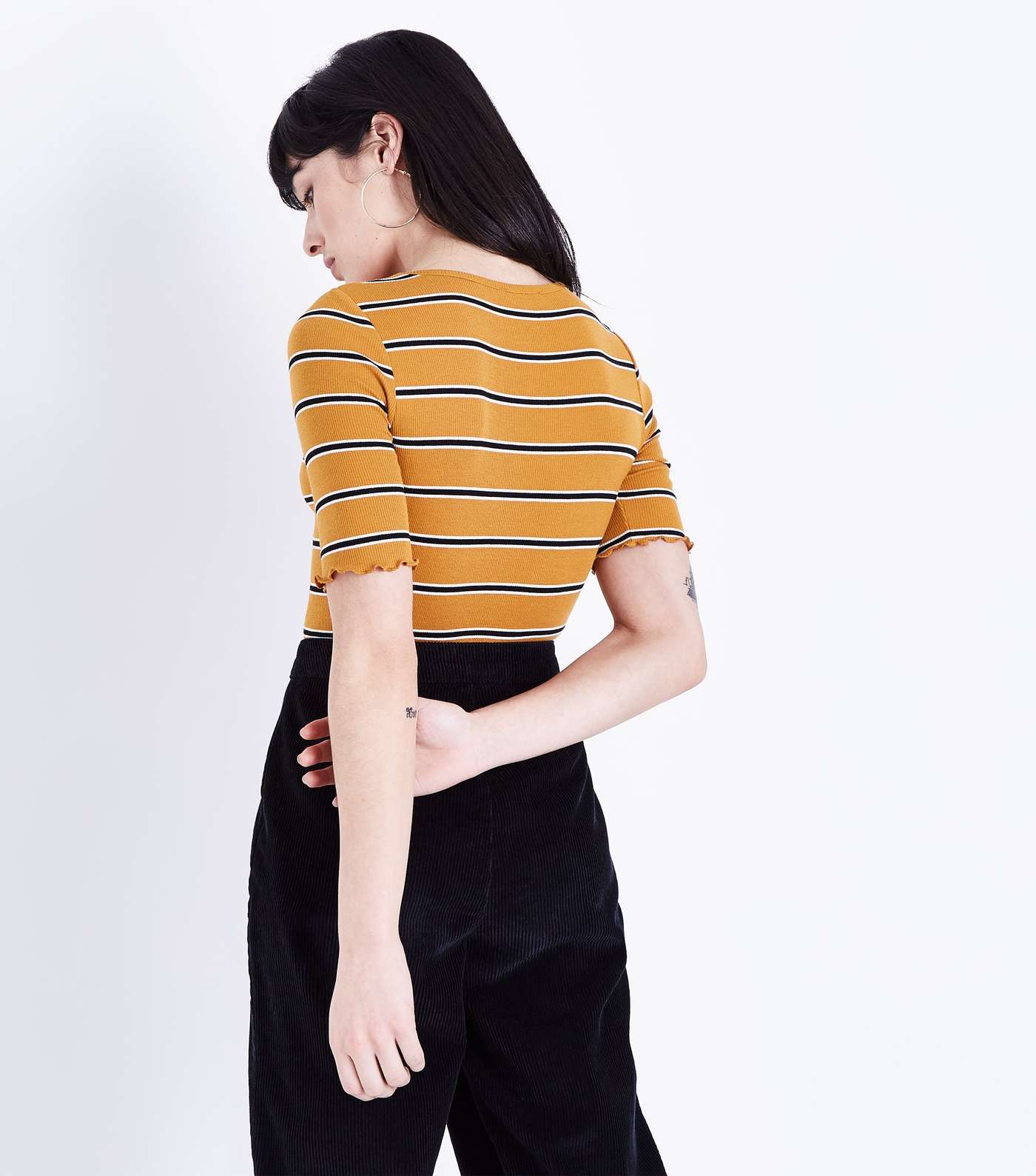 Mustard Stripe Frill Edge T-Shirt  Image 3